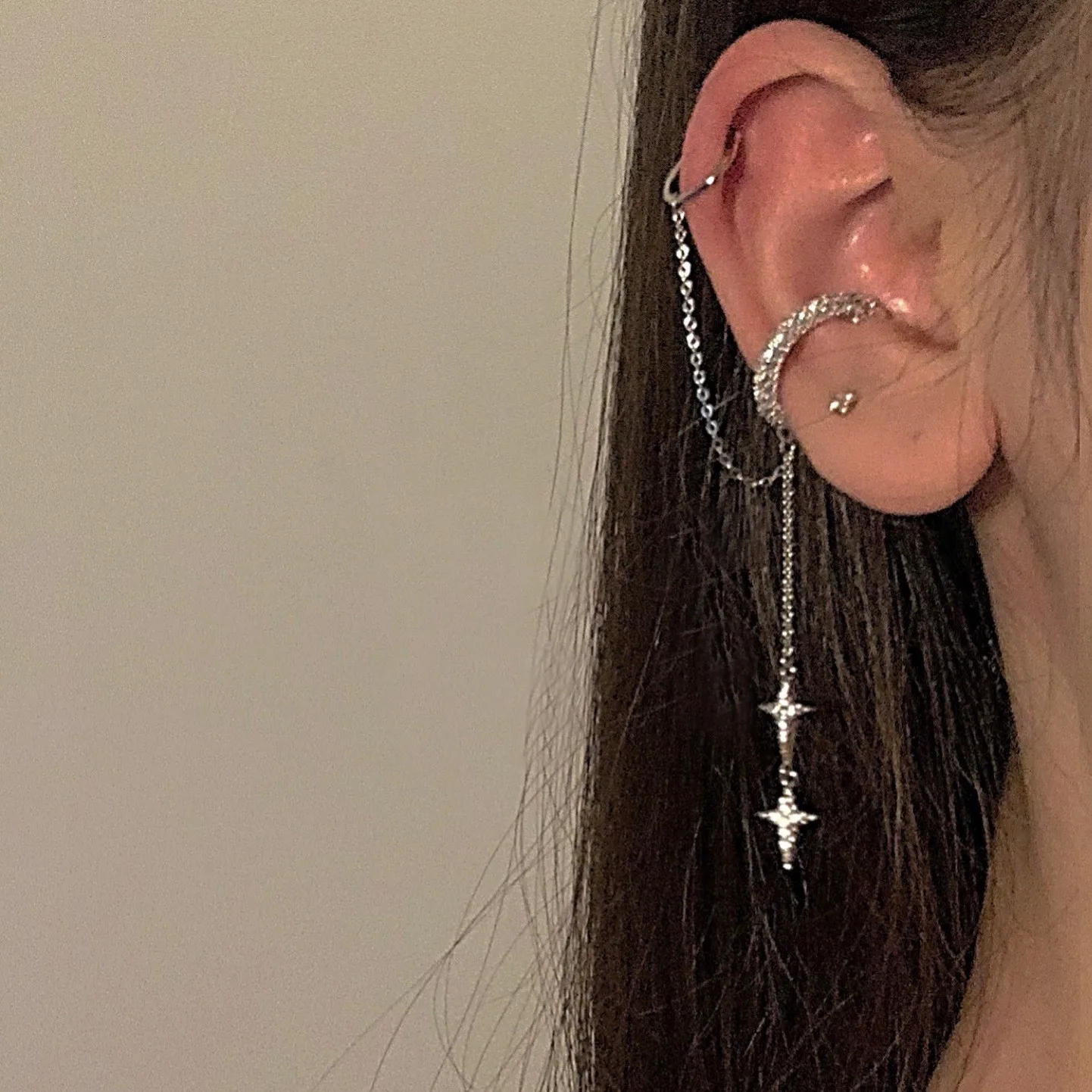 Single Non Pierced Star Tassel Chain Pendant Ear Clip Women Fashion Ear Clip