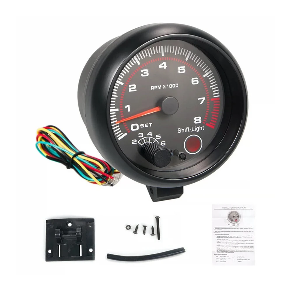 Tachometer gauge for 4/6/8 cylinder engine 3.75 inch 12V 0-8000 RPM