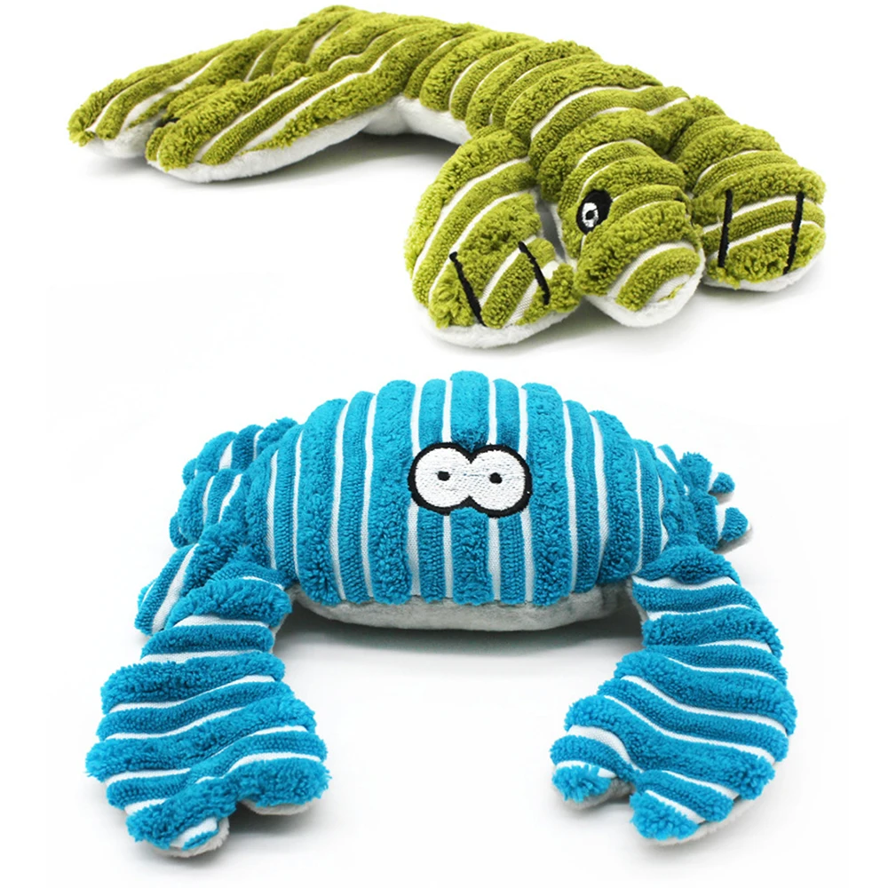 Cute Plush Squeaky Dog Toy Durable Pet Chew Sounding Toys Puppy Clean Teeth Molar Biting Toy Cartoon Lobster Crab Lizard Toys