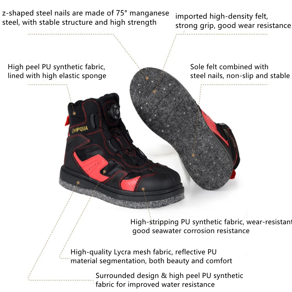 New Men's Fly Fishing Hunting Wading Boots Outdoor Breathable Self Lock Shoes Men Anti-Slip Rubber Boots For Rock Fishing Waders