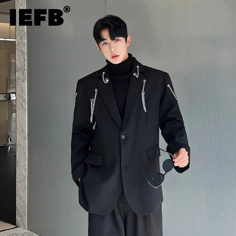 

IEFB Men's Blazers Fashion Niche Design Metal Zipper Spliced Elgance Male Casual Suit Coat Autumn New Korean Style Trend 9C2817