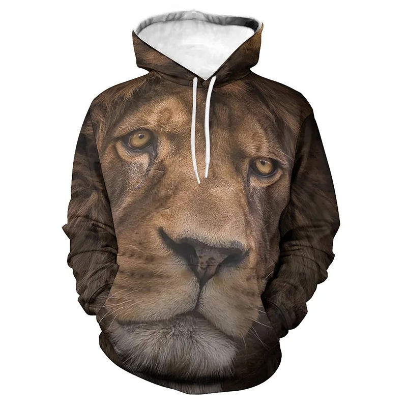 thumbnail image 1 of Sudadera con capucha con estampado de animales y león para hombre, sudaderas con capucha de moda con estampado digital, sudaderas casuales holgadas de gran tamaño, 1 of 5
