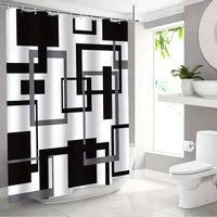 Geometric Black & Gray Print Shower Curtain - Waterproof, Includes Hooks, 180.34cm x 180.34cm - Modern Bathroom Decor 2