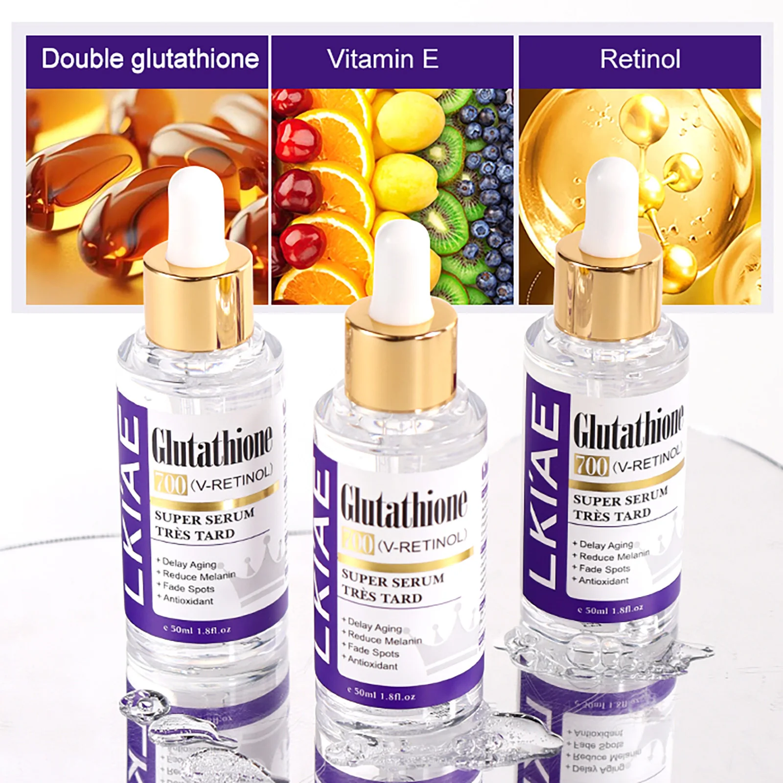 LKIAE Glutathione Whitening Face Serum, Remove Melanin, Dark Spots, Chloasma, With Retinol, Niacinamide, For All Skin Types