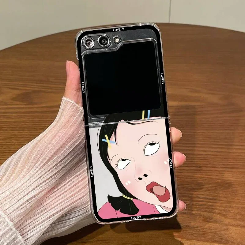Korean-Inspired Cute Girl Phone Case - Humorous Hard Folding Shell Cover