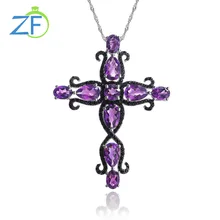 GZ ZONGFA Genuine 925 Sterling Silver Cross Pendant for Women 10ct  Natural Amethyst Gemstone Big Cross Necklace Fine Jewelry