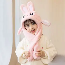 Windproof Warm Neck Protection Ear Moving Jumping Hats Bunny Ear Plush Rabbit Winter Caps Creative Bunny Ear Caps