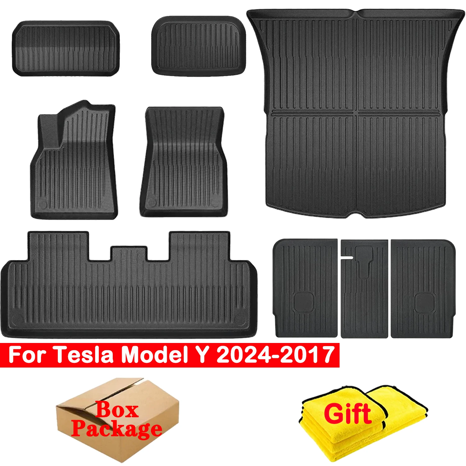 

XPE 3D Floor Mats For Tesla Model Y 2017-2024, All Weather Waterproof Front Rear Trunk Cargo Liner Mat Custom Accessories