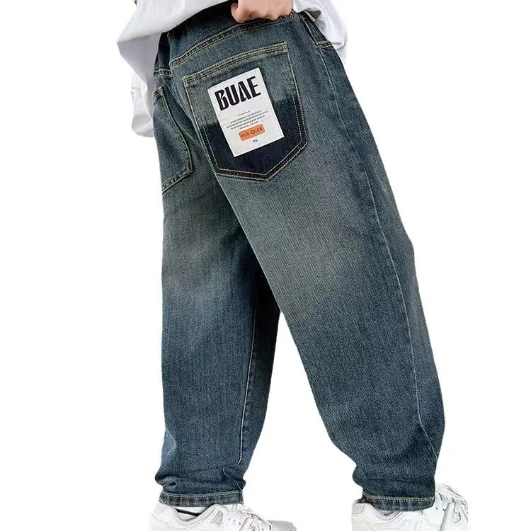 5-14Y Boys Jeans Pants Spring Kids Wide Leg Straight Trousers Autumn Loose-Fit Casual Trousers Children's Trendy Sweatpants - 4