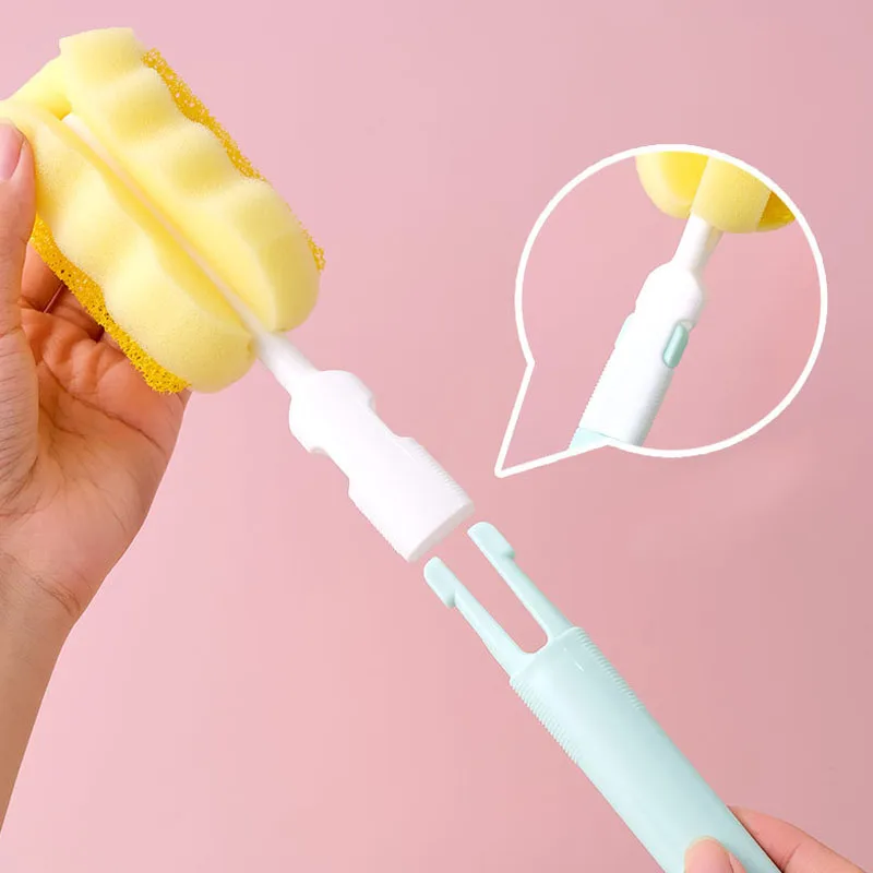 3pcs/lot Bottle Brush Sponge Rotation Baby Pacifier Cup Nipple Cleaning Brushes Set Handheld Soft Head,bottle brush,bottle cleaning brush,cleaning brush,cleaning brush set