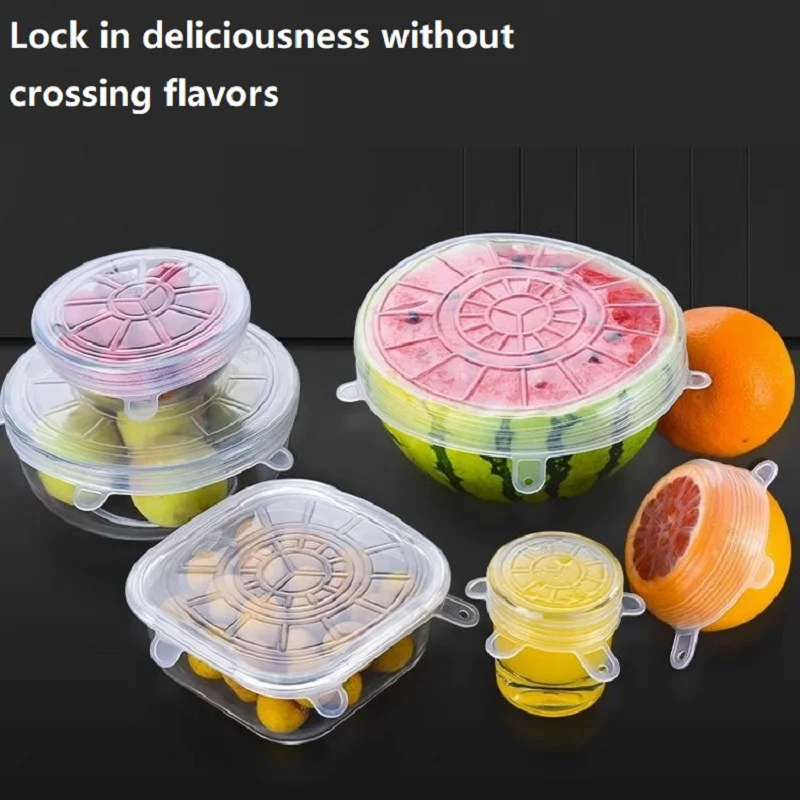 Silicone Stretch Lids Silicone Kitchen Utensils 6pcs Reusable For Food Bowls Multifunctional Fruit And Vegetable Fresh-Keeping Cover