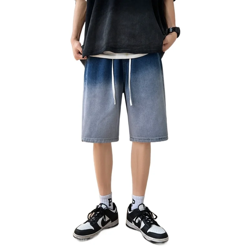 

Summer Men Straight Shorts Street Men Denim Shorts Fashion Gradient Loose Casual Trend Male Beach Denim Pants Pantalones Hombre