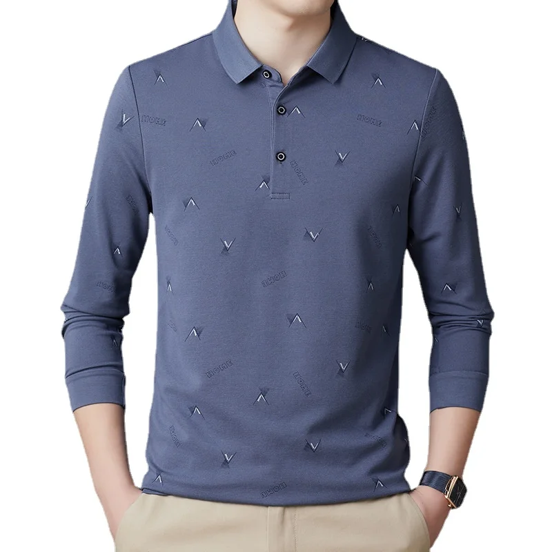 

Рубашка-поло мужская с принтом, хлопок, длинный рукав, приталенная, повседневная, весна-осень