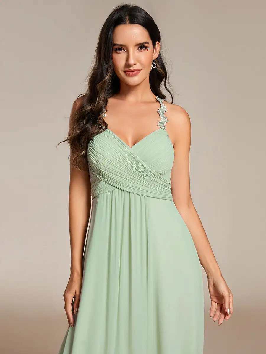 Elegante Avondjurken Halter Hals Backless Cross Strap Mouwloos 2024 Altijd Mooi Van Chiffon Mintgroene Bruidsmeisje Jurk