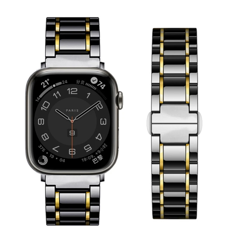 

Ceramic Metal Strap for Apple Watch Ultra 8 7 45mm 44mm Replacement Bracelet Wristband for iWatch 6 5 4 3 SE 41mm 42mm 40mm Band