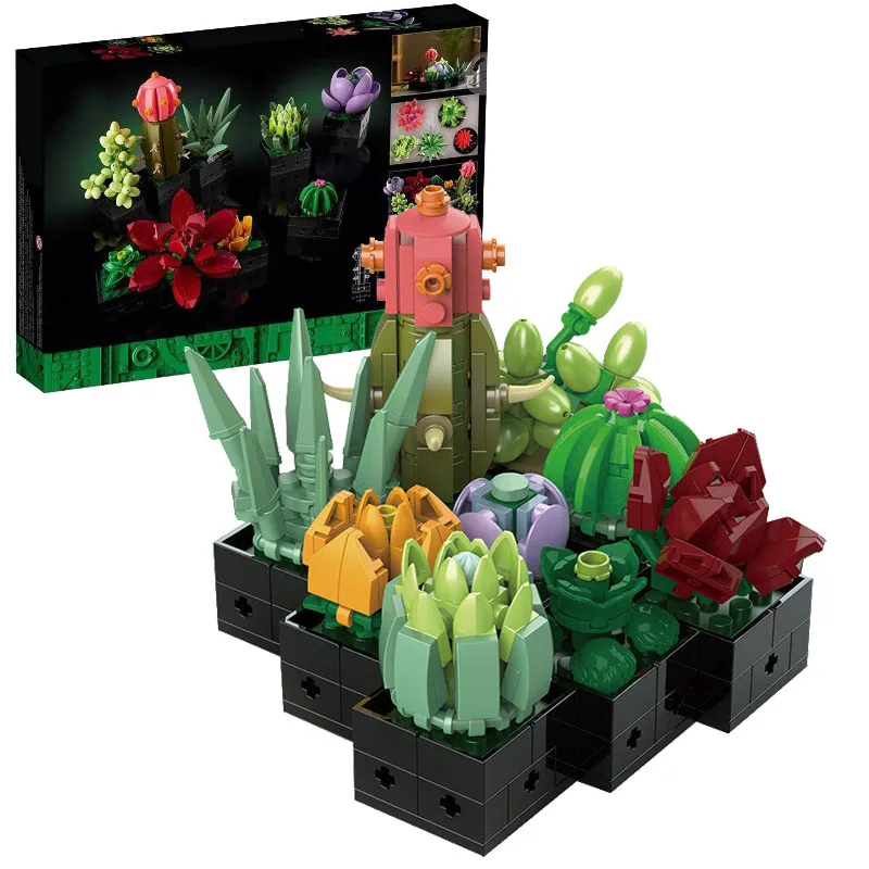 

771pcs Succulents Flowers Bouquets Building Blocks Bonsai Bricks Home Decor kids Toy Adults Girlfriend Holiday Gifts Compatible