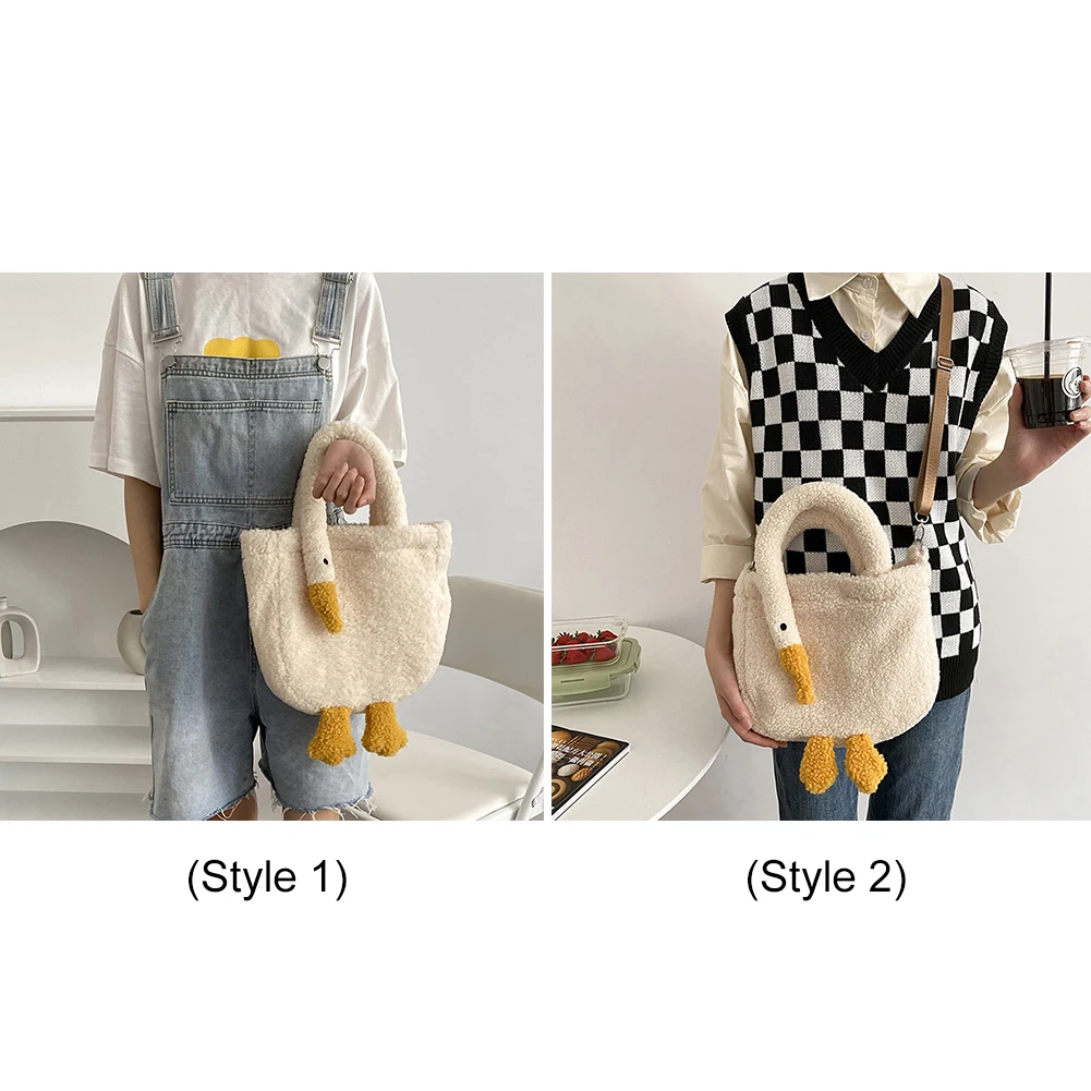 Plush Women Handbags Soft Cartoon Goose Female Tote Bags Casual Fashion Cute Portable Adjustable Strap Simple for Shopping Party