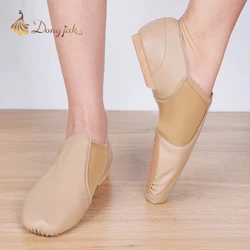 Premium Genuine Leather Tan & Black Jazz Dance Sneakers with Antiskid Sole - High-Quality Ballet Shoes - 36 (Tan)
