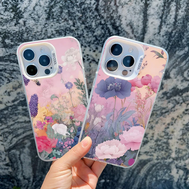 Blühende Blumen Handyhülle für iPhone 17 16 15 Pro Max Plus 13 Mini 14 12 11 Pro Max Stoßfeste Laser-Schutzhülle – Detail 15