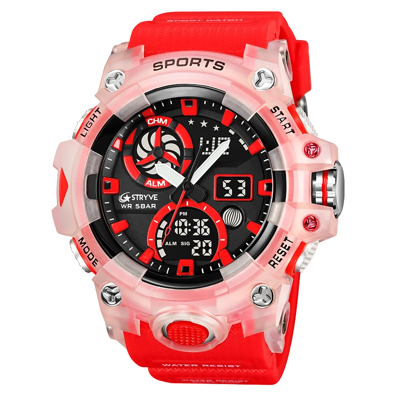 STRYVE Brand Men Sports Watches Dual Display Analog Digital LED Electronic Quartz Wristwatches 50m Waterproof Watch 8027 view 5