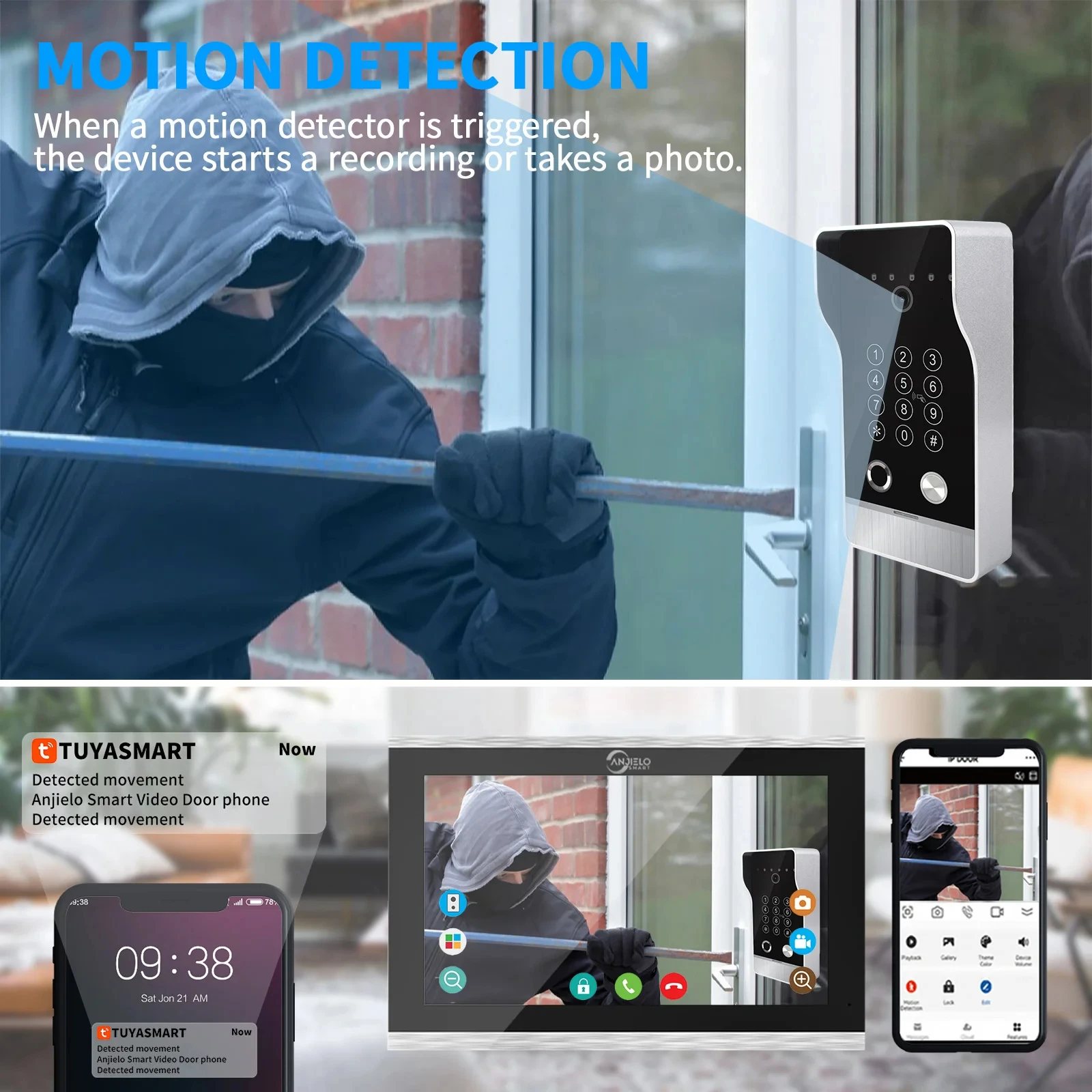 ANJIELO High Quality Large Size Doorbell Video Intercom System for Home Apartmen