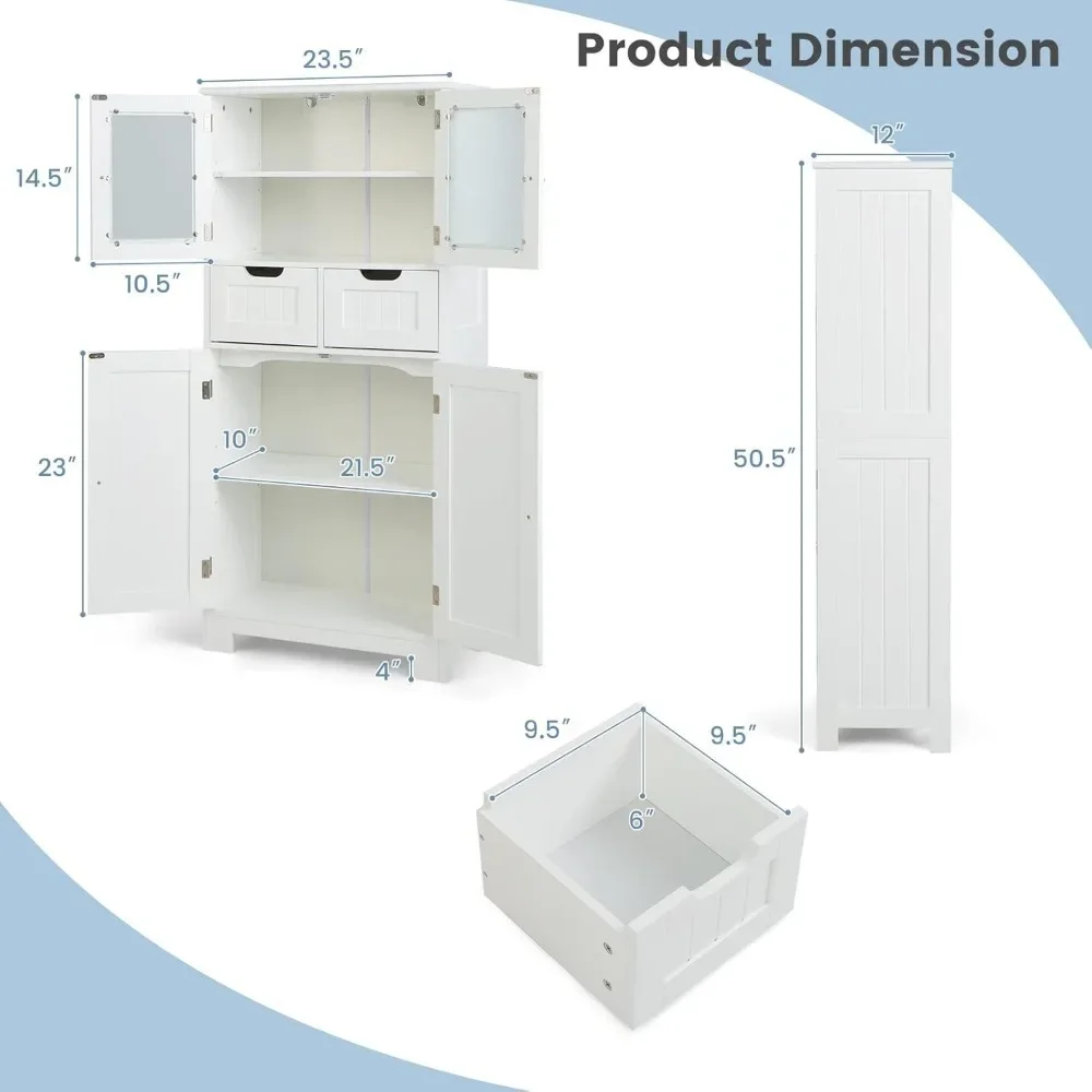 Floor Storage Cabinet, Freestanding Bathroom Cabinet, Tall Storage Organizer Cupboard for Kitchen Living Room 3