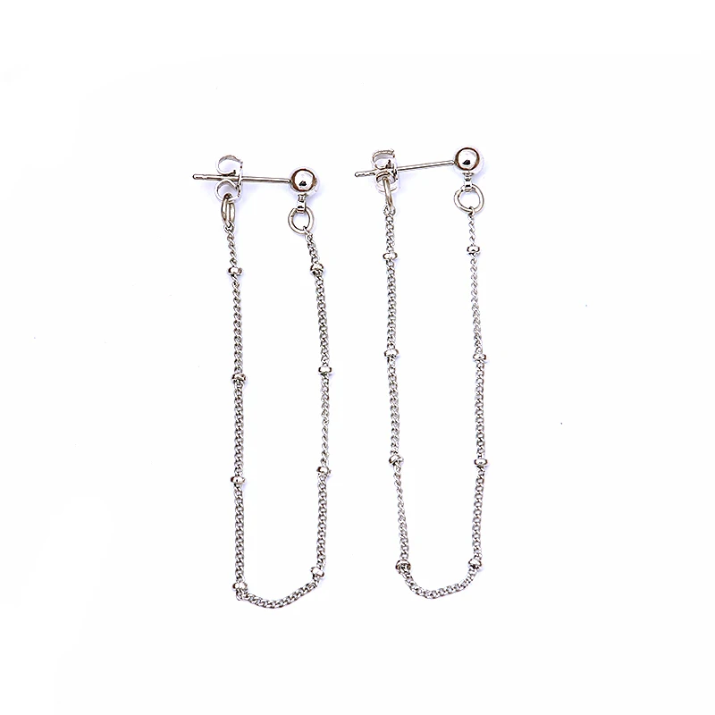 4mm Ball Tiny Beaded Chain Ear Jacket Earrings for Women Minimalist Thin Chain Earrings New Simple Ear Cuff