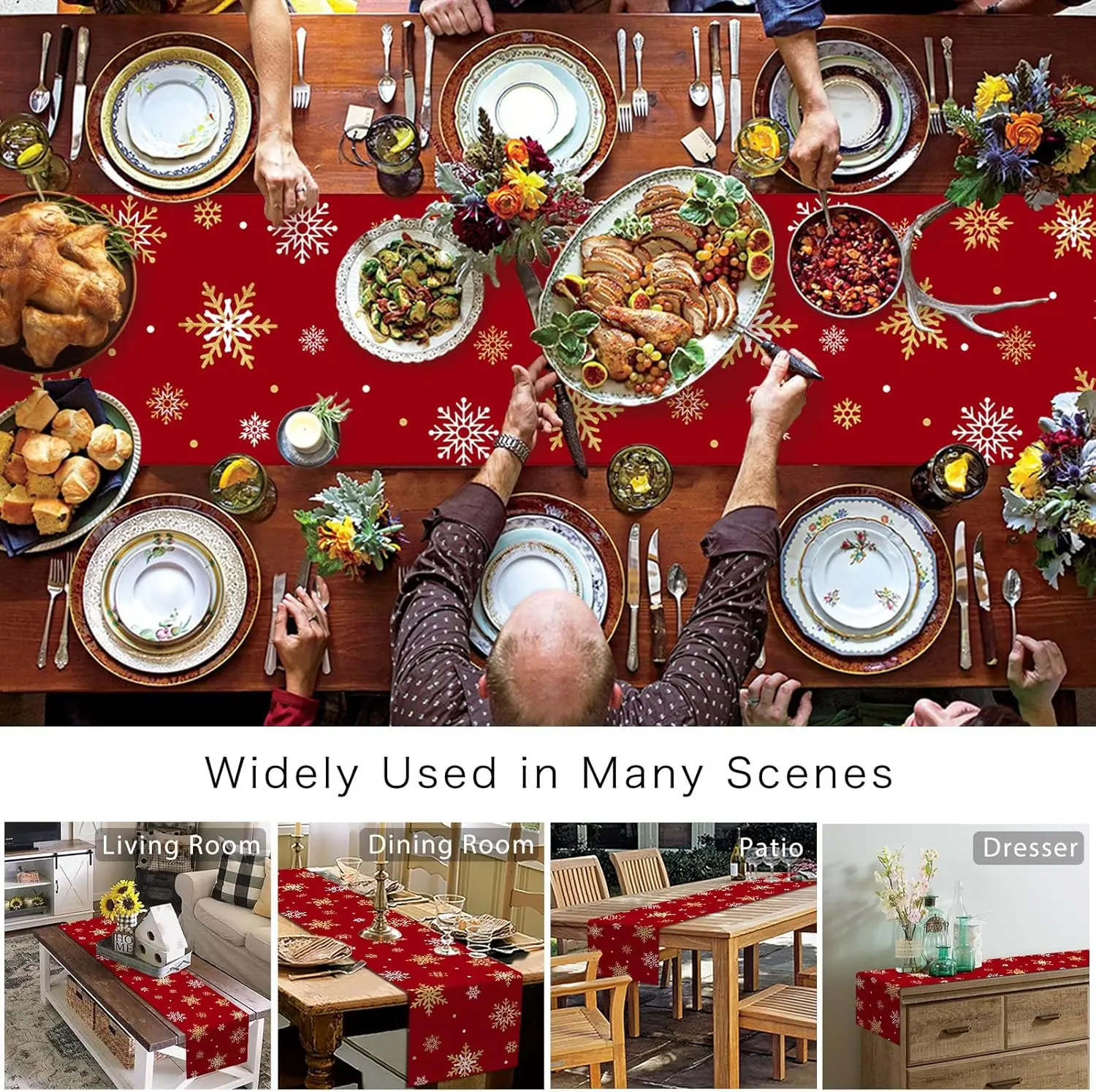 Christmas Gold Snowlfakes Linen Table Runner Holiday Party Decor Winter Xmas Kitchen Dining Table Runners Christmas Decorations 5