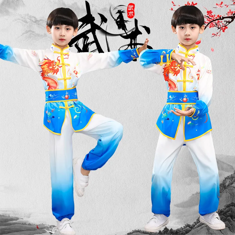 Martial Arts Costumes male and female children show training kung fu group competition clothing summer and autumn