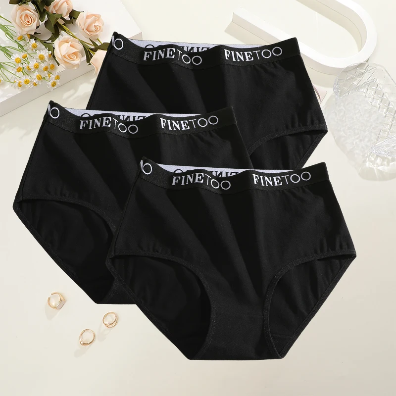 FINETOO 3Pcs/Set Cotton Panties Mid-Waist Briefs Full-Coverage Underwears Women's Comfortable Underpants S-XXL Large Size Panty