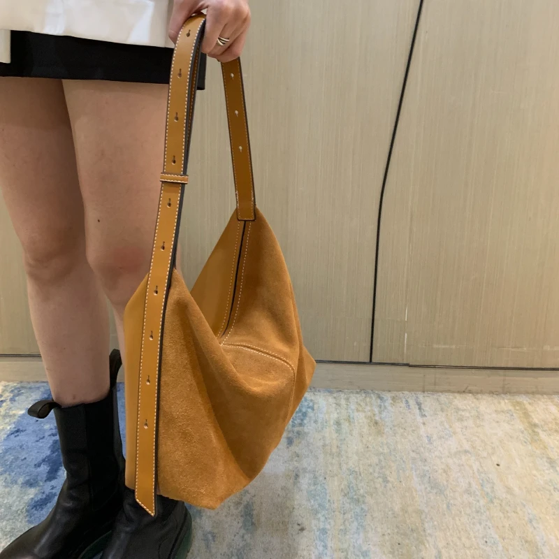 2023 Vintage Suede Underarm Bag for Women\'s Daily Commuting Ladies Large Capacity Genuine Leather Tote Bag Women\'s Shoulder Bag