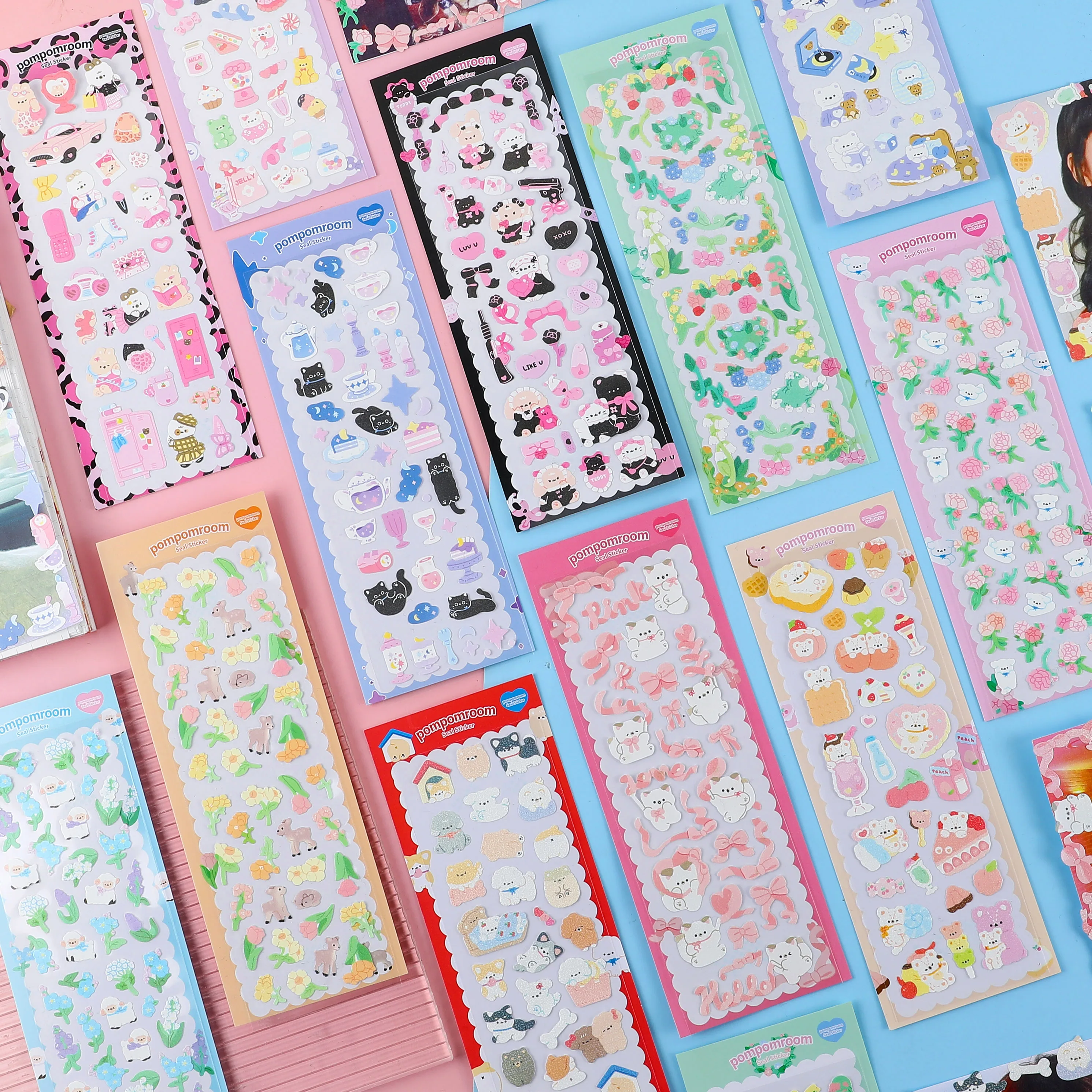 Sparkling Cute Kitty Cat Cartoon Sticker For Scrapbook Photo DIY Star Ribbon Sticker for Journal Laptop Album Decorative