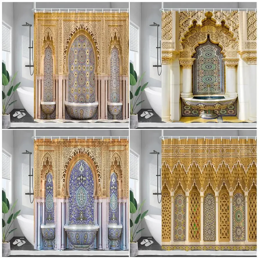 Shower Curtains Vintage Moroccan Shower Curtains Arch Ethnic Style Floral Architecture Home Wall Hanging Cloth Bathroom Curtain Decor With Hooks shower curtains