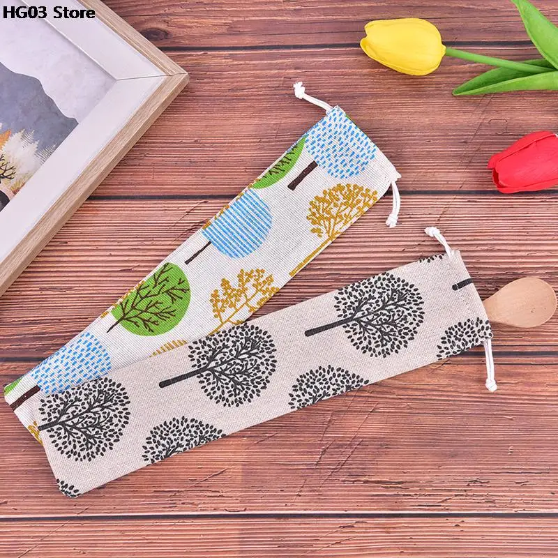 1PC Tableware Storage Bag Drawstring Portable Cotton Linen for Spoon Chopsticks Travel
