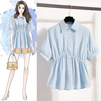 Plus Size Polo Shirt Women Summer 2025 New Korean Style Large Size Loose Chiffon Blouse Women Slim Waist Casual Tops Female - Image 3