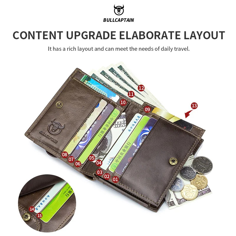 Leather Bifold Wallet Wallets for Men RFID Blocking Vintage Large Purse Credit Card Holder Gifts for Mens With box