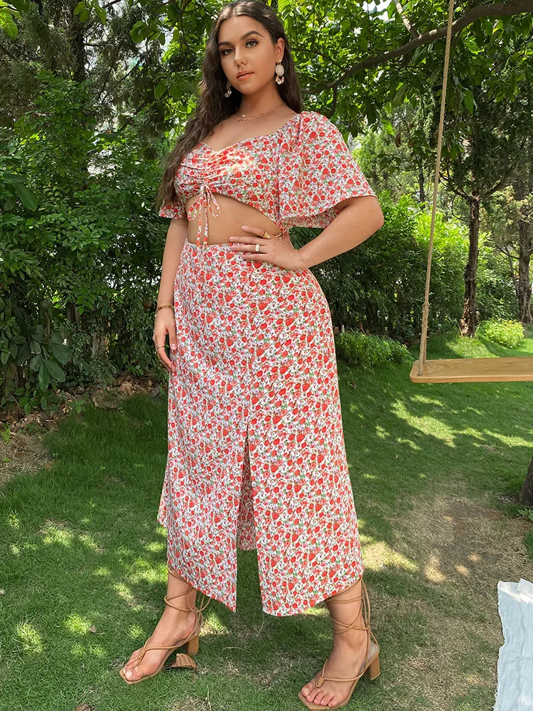 XXXXL Crop Top Midi Long Dresses Women Bare Midriff Skirt Beach Dress Plus Size Woman Clothing Summer Outfit Robes Grande Taille