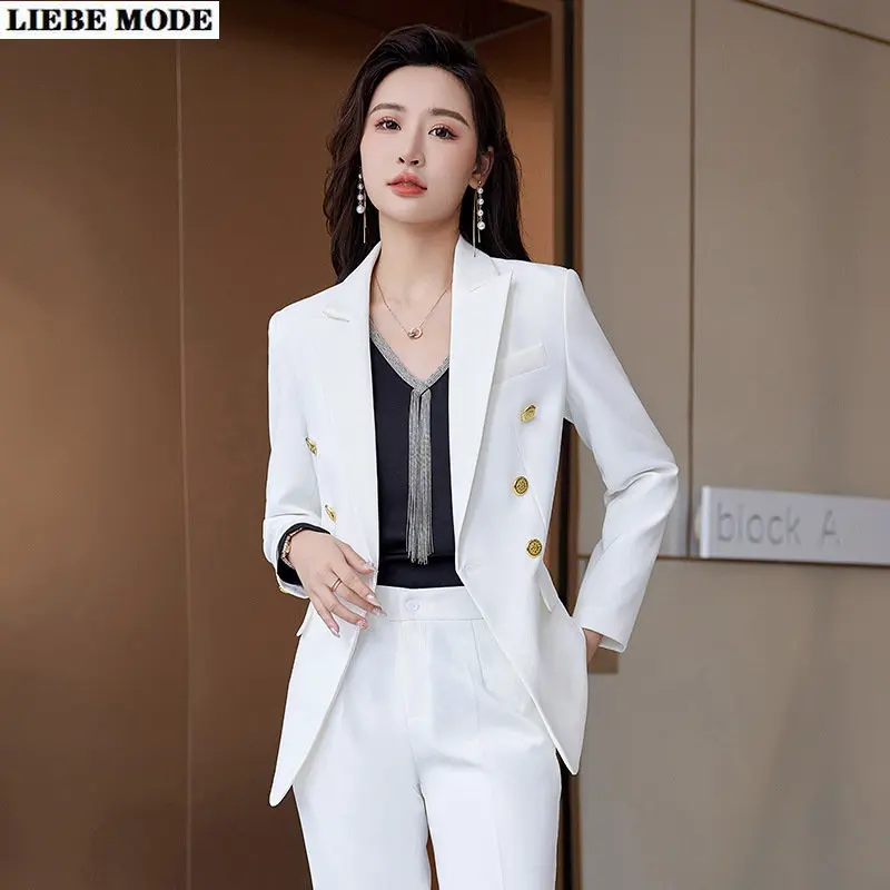

High Quality Spring Autumn Women Two Piece Blazer Set Formal Office Lady Business Work Wear Pantsuit Female Jacket Trousers Suit