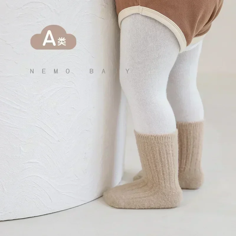 1 Pair Warm Baby Sleeping Sock Simplicity Solid Color Series Calf Sock for Toddler Boy Girl Autumn Winter Thicken Plush cotton socks kids socks baby socks girls socks