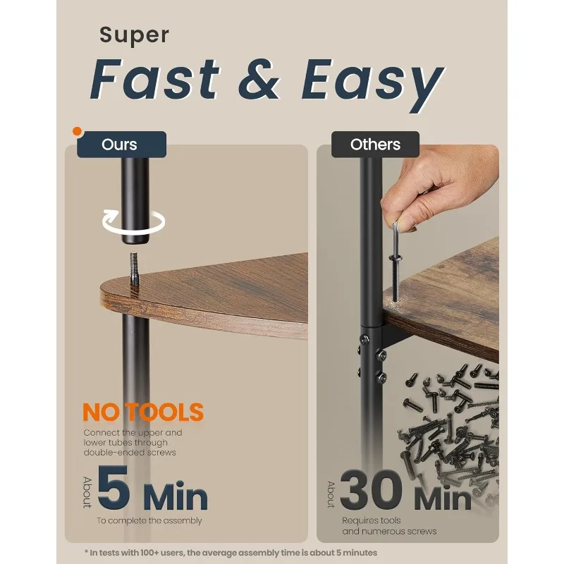 Superfast Toolless Assembly, Corner Shelf, 5-Tier Corner Standing Shelf, Shelf Stand, Living Room