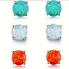 Cute Female Blue Crystal White Green Fire Opal Stone Stud Earrings Silver Color Wedding Jewelry For Women