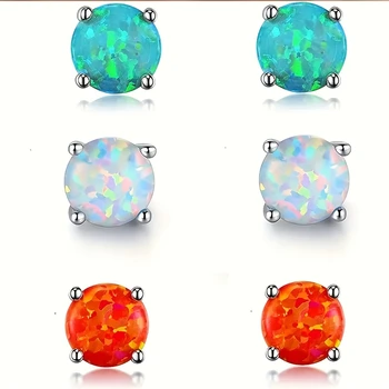 Cute Female Blue Crystal White Green Fire Opal Stone Stud Earrings Silver Color Wedding Jewelry For Women
