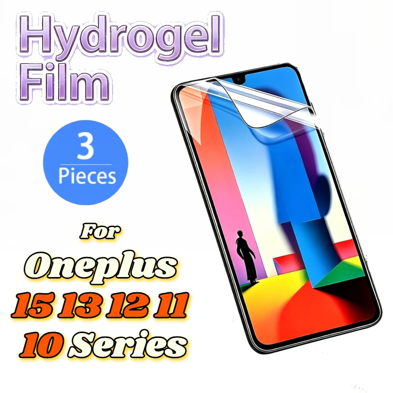 Paquete de 3 protectores de pantalla de hidrogel ultrafinos para Oneplus 15 13 12 11 10 R 15 13 10 T 13S 11 10 Pro Series, protector de pantalla brillante, no de vidrio