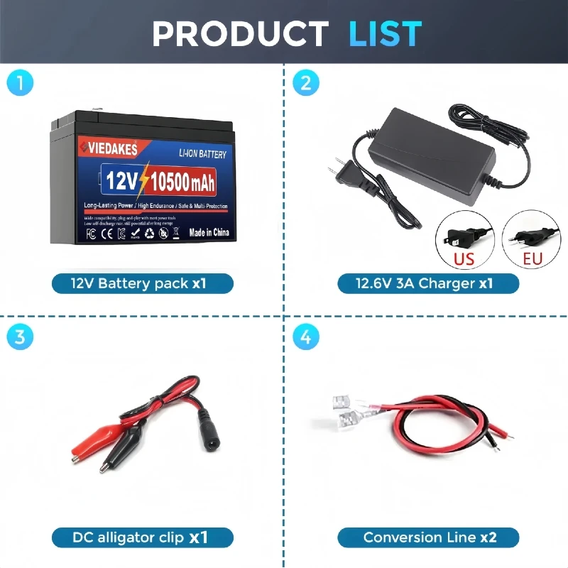 VIEDAKES 12V 100Ah LiFePO4 Battery with Charger High Capacity Fast Shipping Batería de litio fosfato de hierro 12V 100Ah