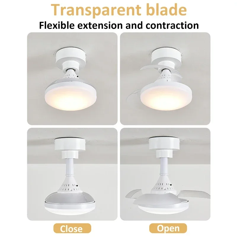 Ceiling Fan Light Retractable Blades Fans Timing Dimmable Lights APP and Remote Control Modern and Simple for Bedroom Lighting