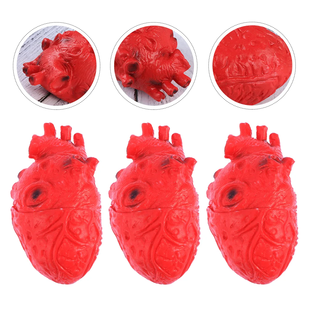 

3 Pcs Halloween Props Heart Shaped Decors Prosthetics Horrible Photo Simulation Human Organ Vinyl Decorative Supplies