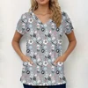 High Quality Printed Women's Matte Top Paired with V-neck Cartoon Matte Uniform Thin Nurse Top Women Short Sleeves Silk Fabric