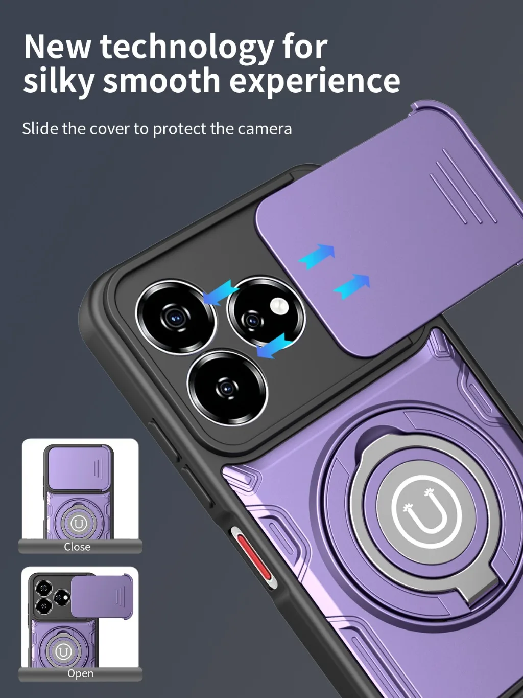 Magnetic 360° Ring Kickstand Phone Case with Slide Camera Lens Cover