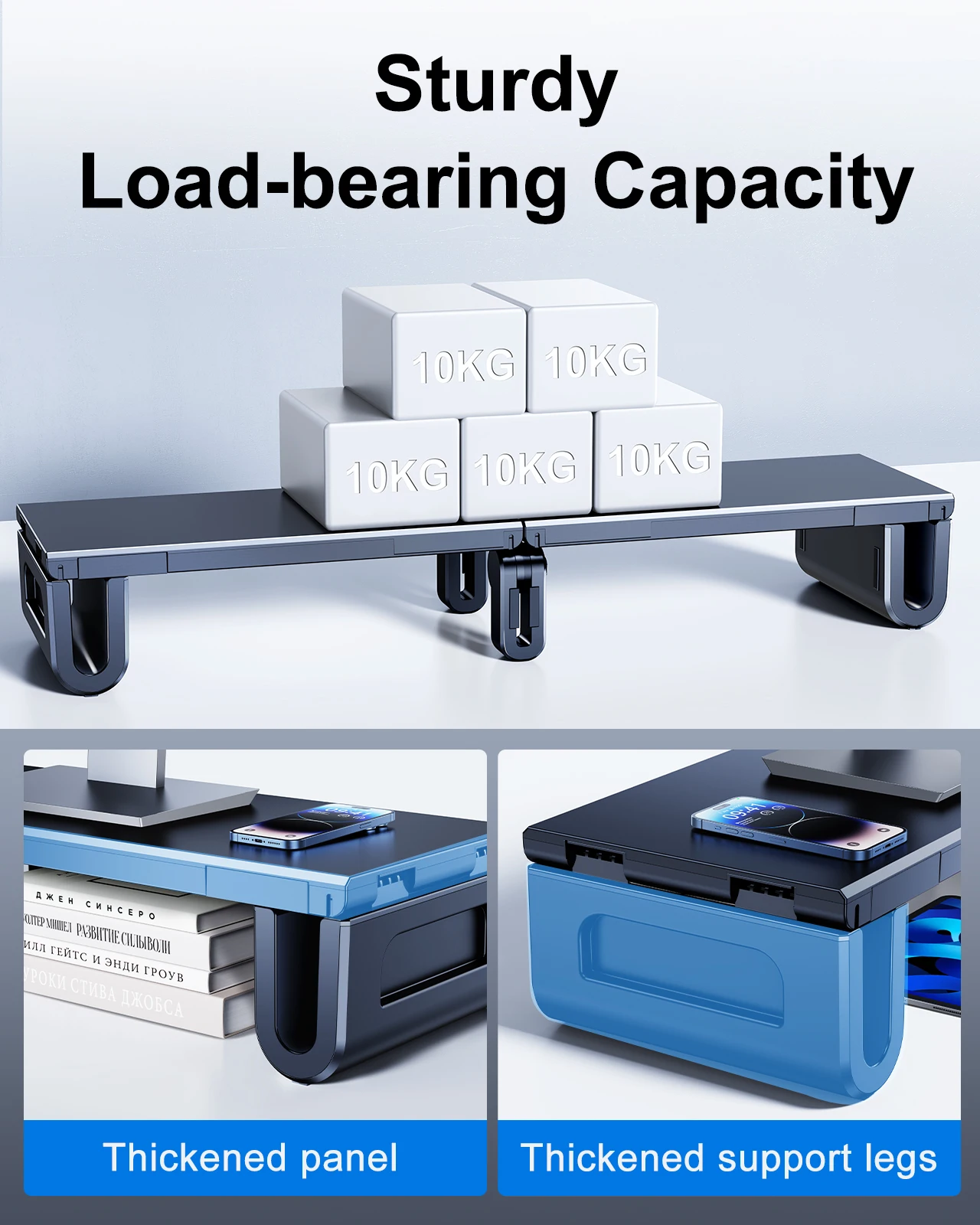 Eary Dual Monitor Stand Riser With Phone Tablet Holder Extra Long Multifunctional Computer Laptop Stand Office Desk Accessories