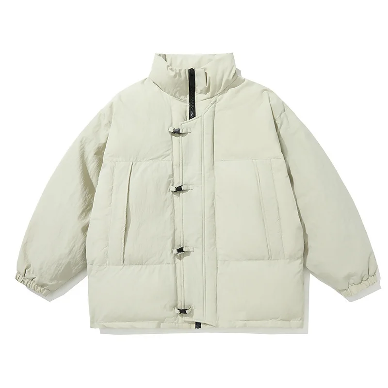 Winter Buckle Decorative Stand Collar Cotton Jacket Japanese Vintage Back Embroidered Loose Cotton Jacket Men